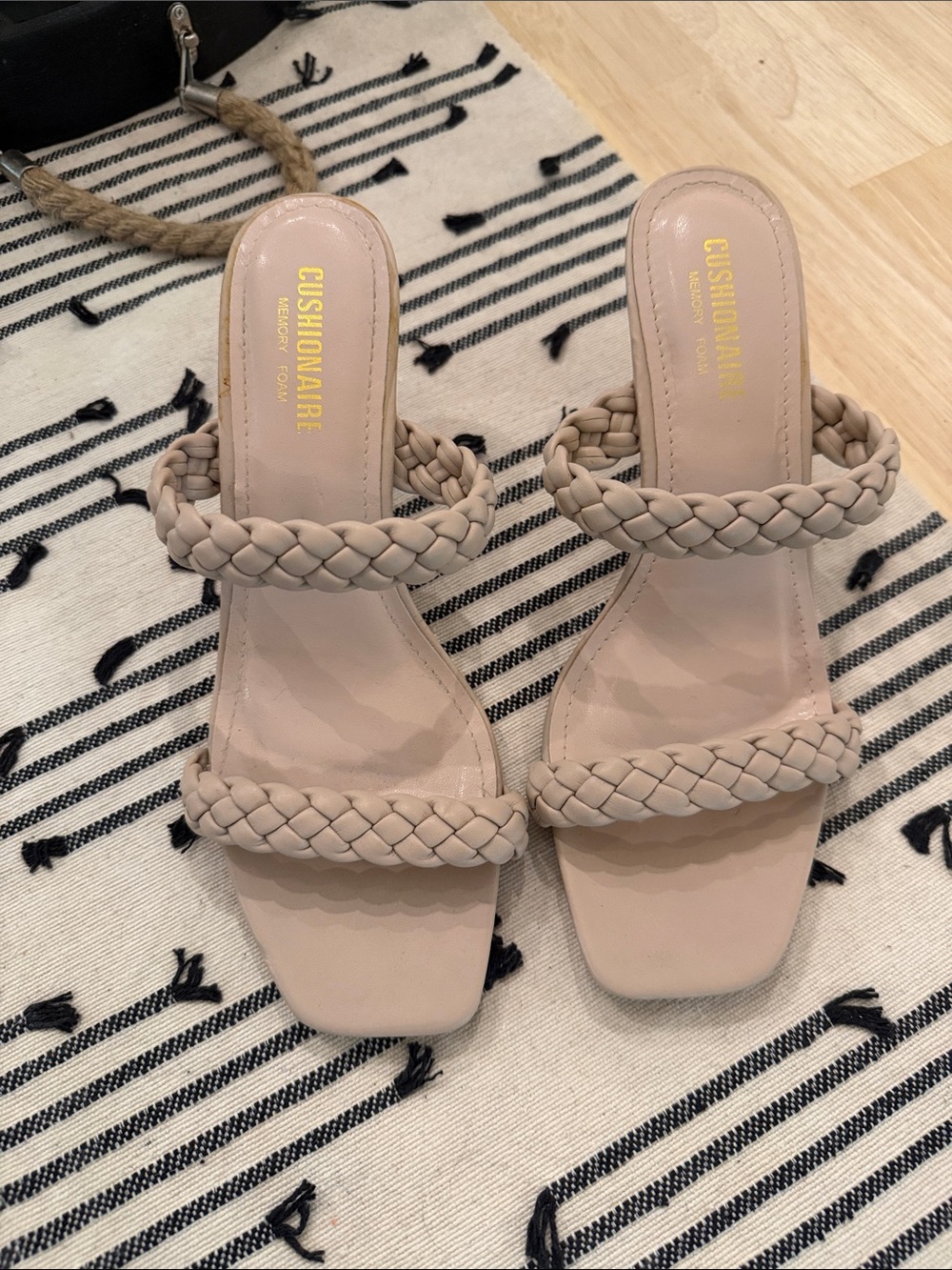 Cushionaire Braided Strap Nude Slide heels